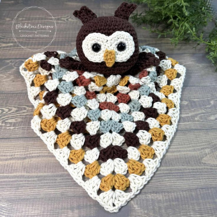 Crochet Owl Granny Square Lovey Blanket