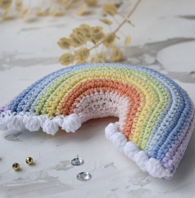 Crochet Rainbow Pillow