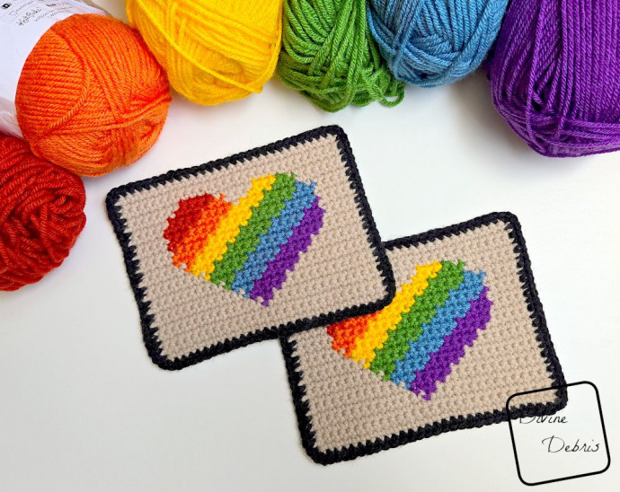 Crochet Rainbow Heart Coaster
