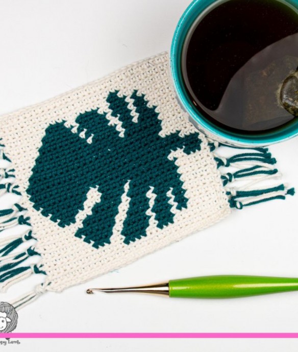 Crochet Monstera Leaf Mug Rug