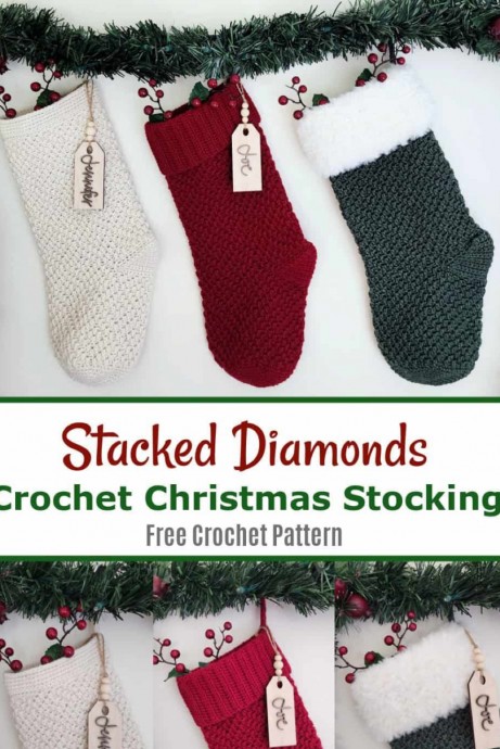 Crochet Stacked Diamonds Christmas Stockings