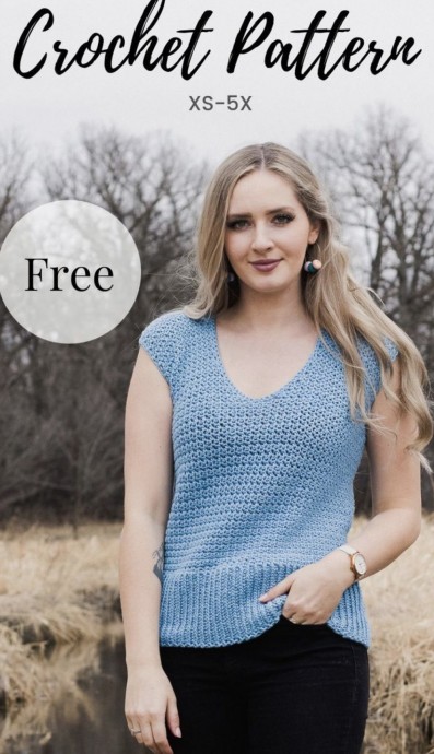 Sleeveless Spring Top with Scoop Neck and Knit-Like Ribbing (Free Crochet Pattern)