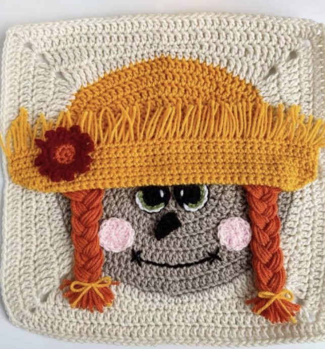 Crochet Girl Scarecrow Square