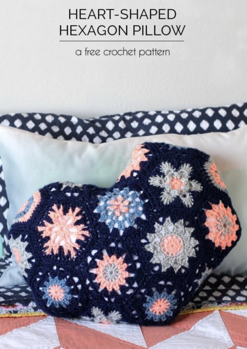 Heart-Shaped Hexagon Pillow Crochet Pattern