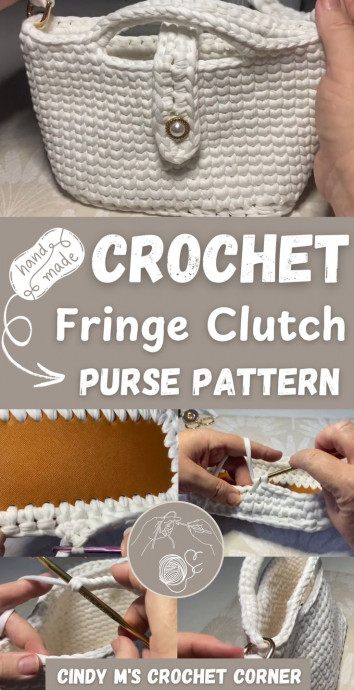 Crochet Fringe Clutch Purse With Pearl Button