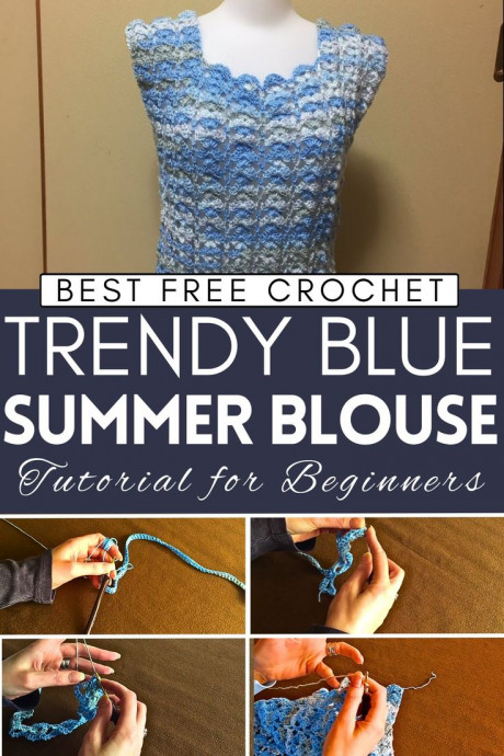 Crochet Trendy Blue Summer Blouse Crochet Trendy Blue Summer Blouse