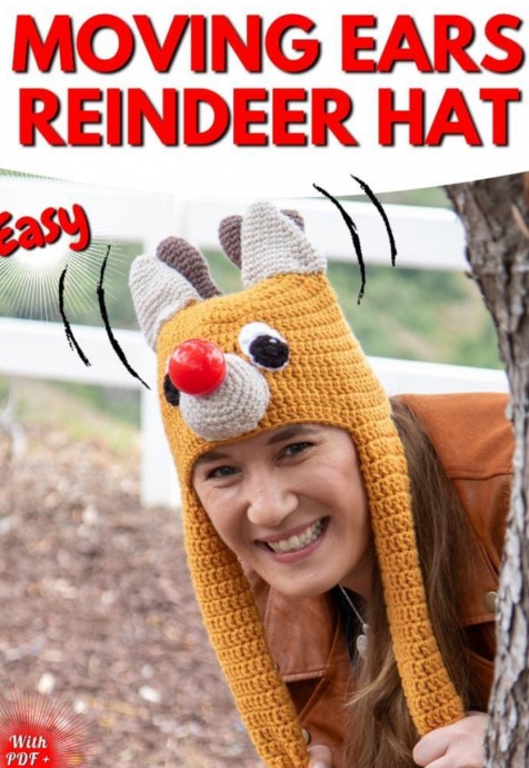 Crochet Reindeer Hat with Moving Ears (Free Pattern)