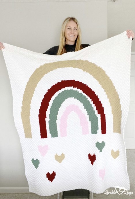 Falling Hearts Rainbow Blanket