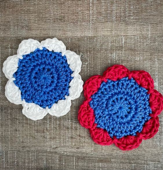 Crochet Patriotic Flower Coasters