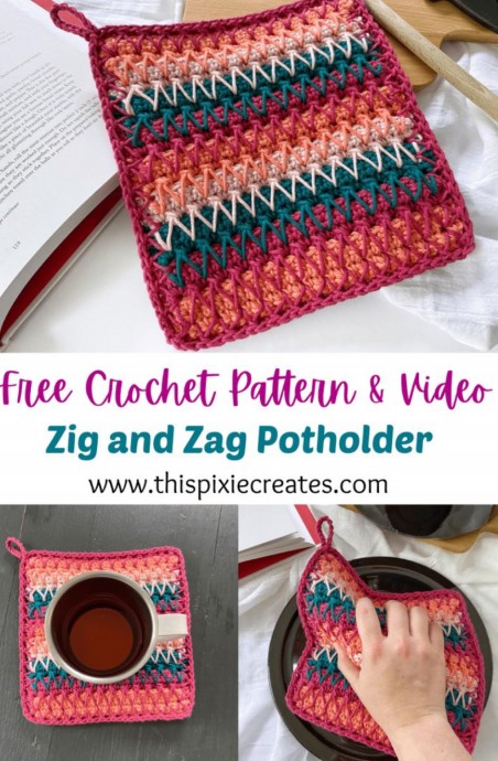 Crochet Zig Zag Stitch Potholder (Free Pattern)