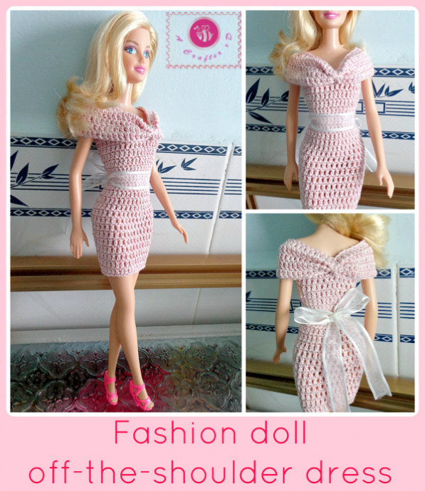 Create a Trendy Crochet Fashion Doll Off The Shoulder Dress with Easy Steps