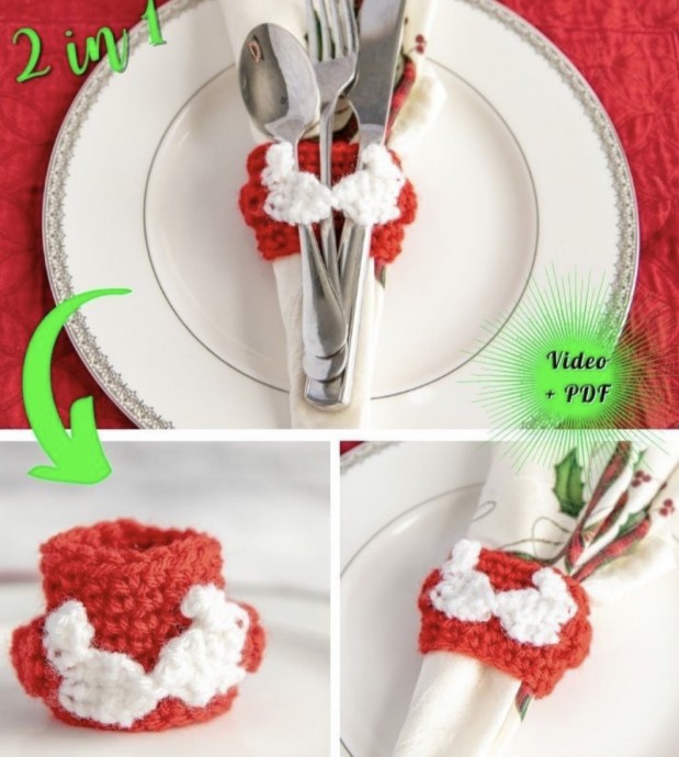 Crochet Napkin Ring with Mitten Arms