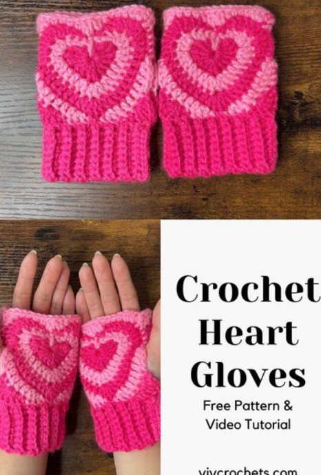 Crochet Fingerless Heart Gloves