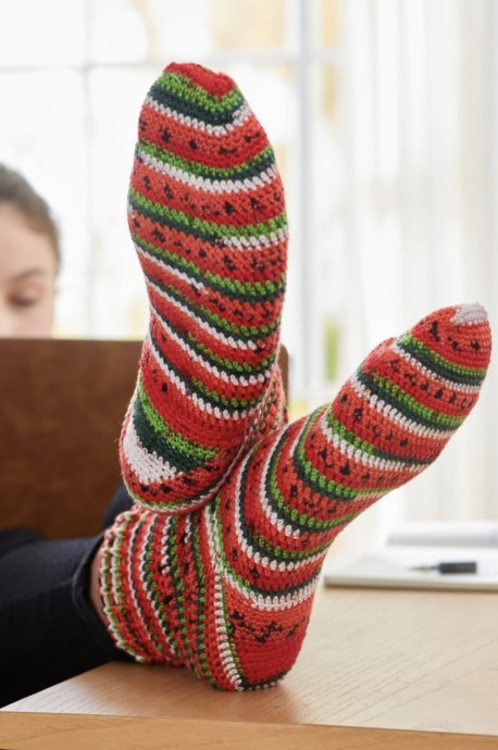 Crochet Watermelon Socks - Free Pattern