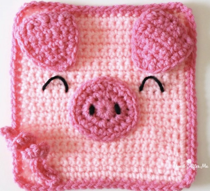 Free Pig Crochet Square Pattern