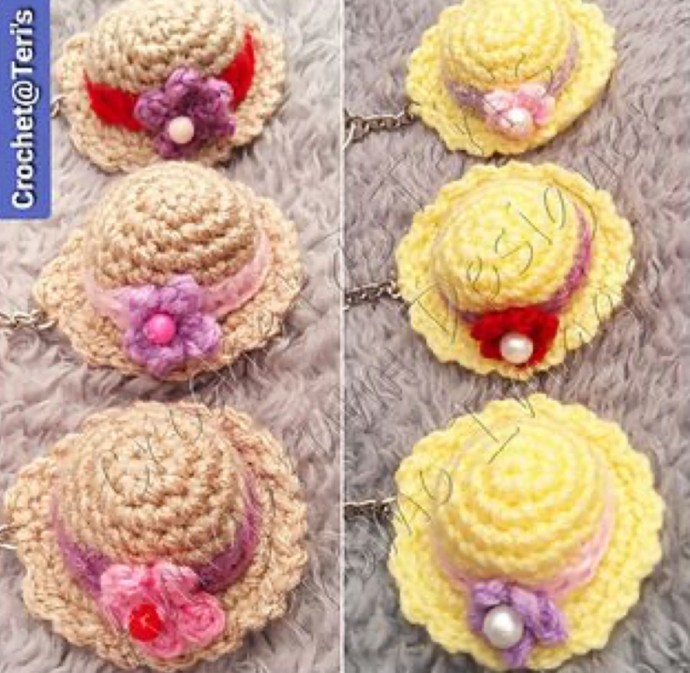 Crochet Garden Party Hat Keychain (Free Pattern)
