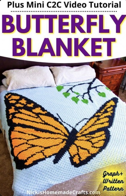 Free Crochet Pattern for C2C Graph: Colorful Butterfly Blanket