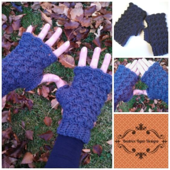 Crochet Shells & Bobbles Fingerless Gloves