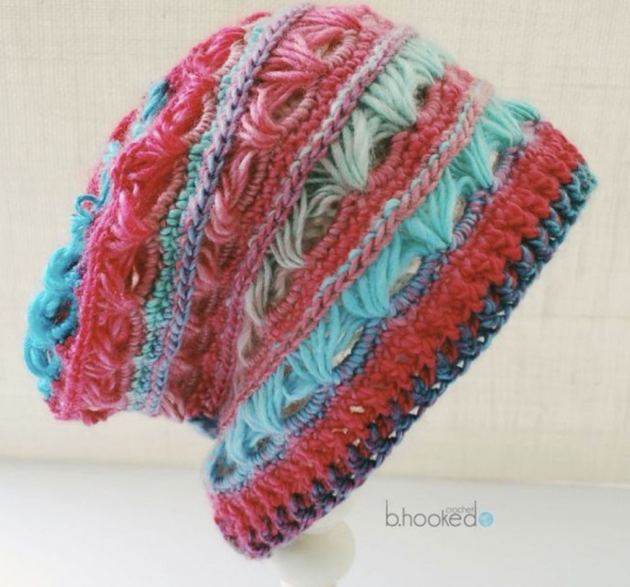 Crochet Broomstick Lace Slouchy Hat (Free Pattern)