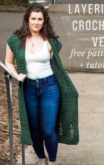 Crochet Tree Lined Long Vest