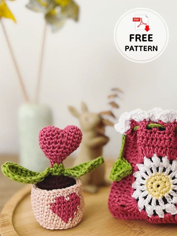 Create Your Own Handmade Crochet Heart Flower and Pot - A Step-by-Step Guide