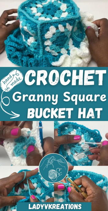 Crochet Granny Square Bucket Hat With A Ruffled Brim