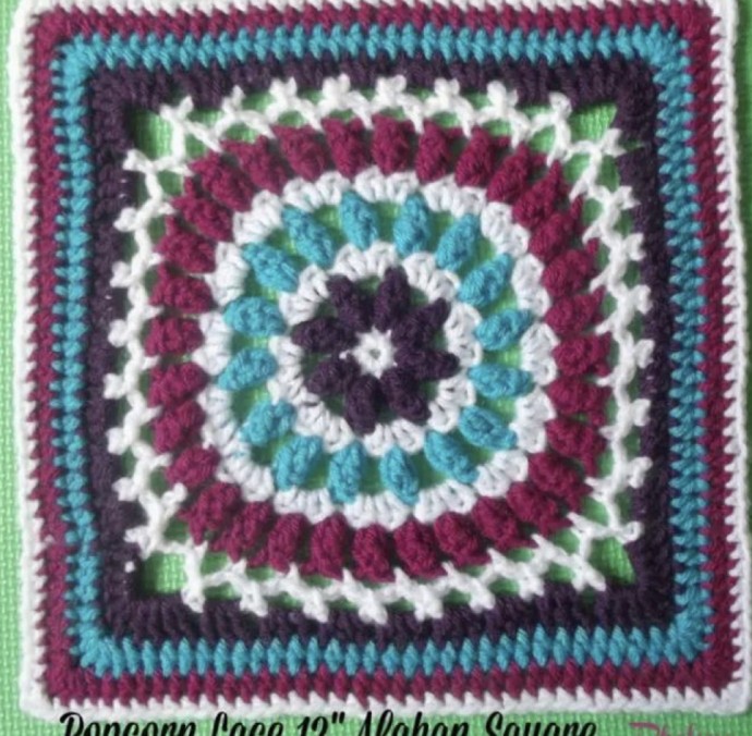 Free Crochet Pattern: Lacy 12″ Popcorn Stitch Afghan Square