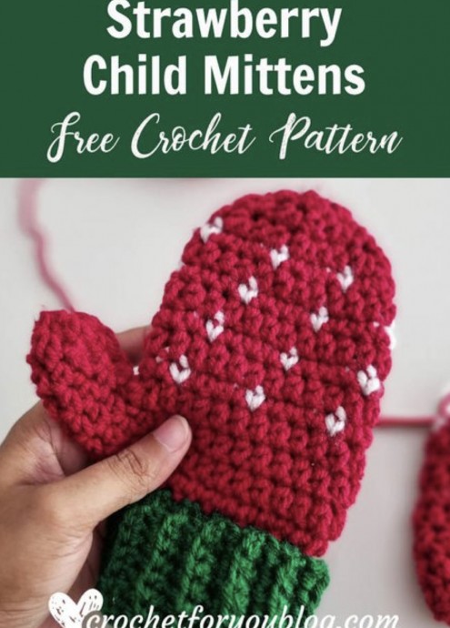 Crochet Strawberry Mittens