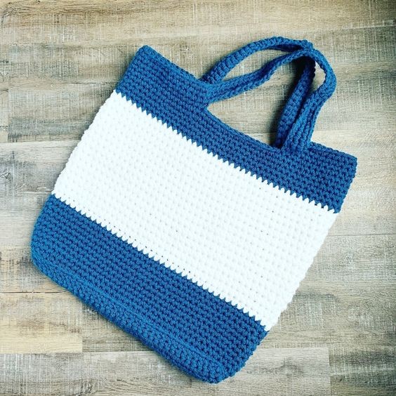 Crochet Color Block Tote Bag