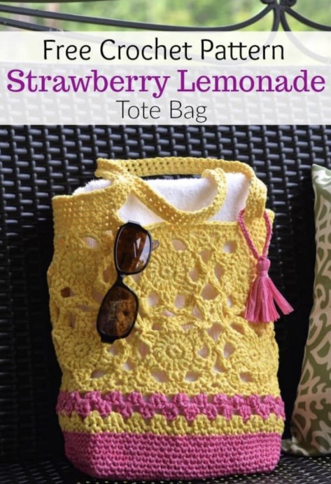 Strawberry Lemonade Crochet Tote Bag