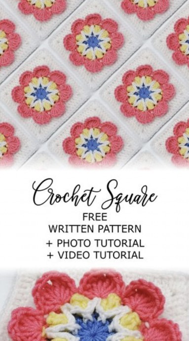 Free Crochet Pattern: Granny Square with 3D Flower for Baby Girl Blanket