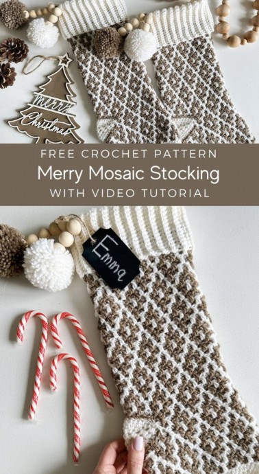 Create the Beautiful Mosaic Christmas Crochet Stocking with Our Free Pattern