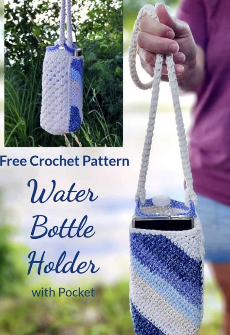 Stylish and Functional Crochet Water Bottle Holder with Phone Pocket and Adjustable Strap Stylish and Functional Crochet Water Bottle Holder with Phone Pocket and Adjustable Strap