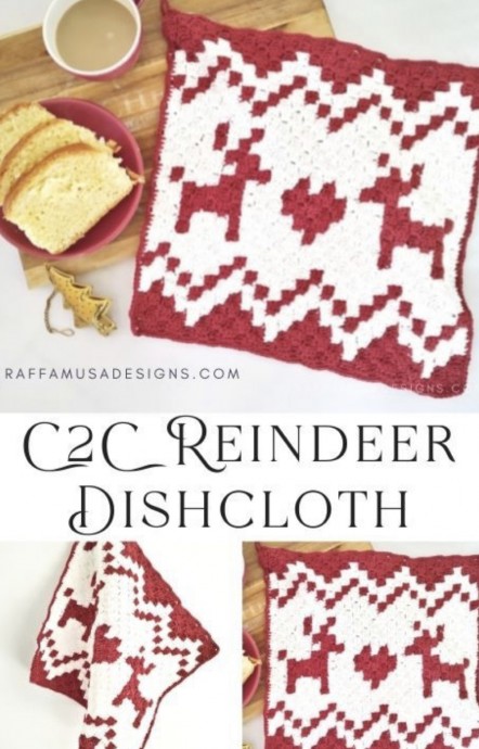 Crochet C2C Nordic Reindeer Dishcloth (Free Pattern)