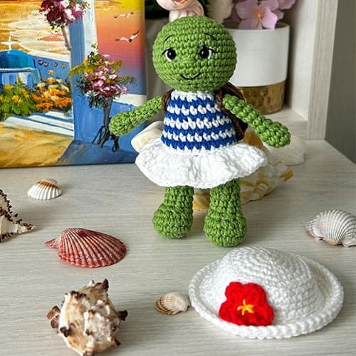 Crochet Summer Turtle with Hat Amigurumi