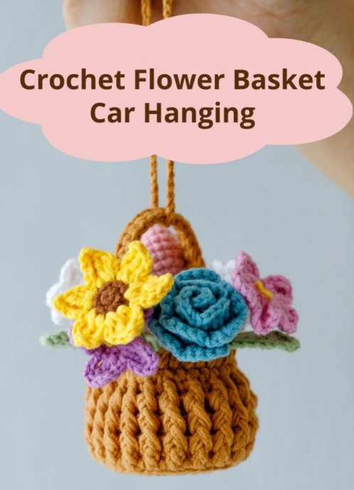 Crochet Flower Basket Car Hanging (Free Pattern)