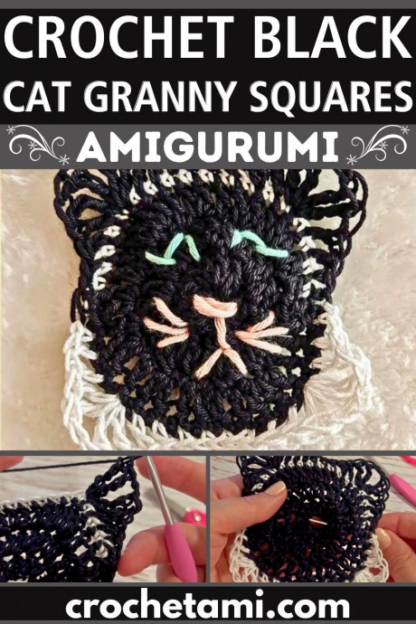 Crochet Elegant Black Cat Granny Squares