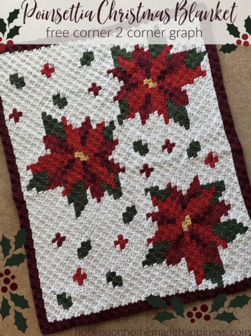 Crochet C2C Christmas Poinsettia Blanket (Free Pattern)