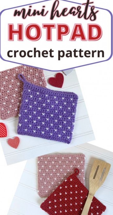 Crochet Tiny Hearts Colorwork Hot Pad