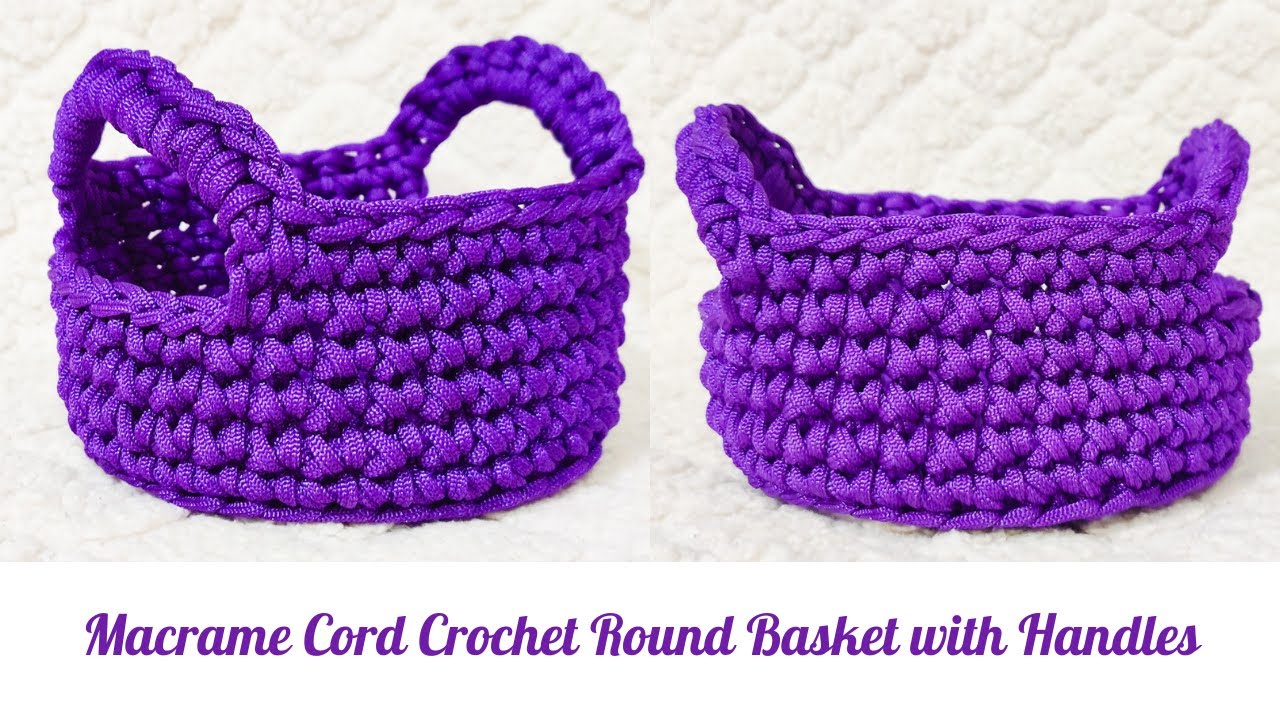 Macrame Cord Crochet Round Basket With Handles
